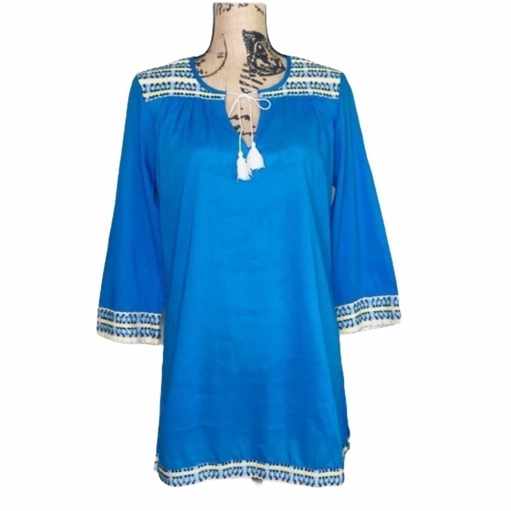 J. MCLAUGHLIN Blue Embroidered Tunic Top XS